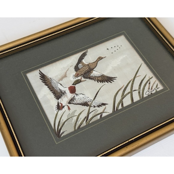 Vintage Cash's of Coventry Silk Woven Picture Mallard Duck 6x7 Frame UK - Picture 7 of 11